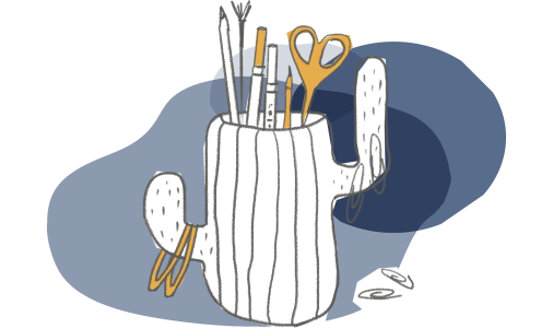 Sketch of cactus shaped container holding stationary items